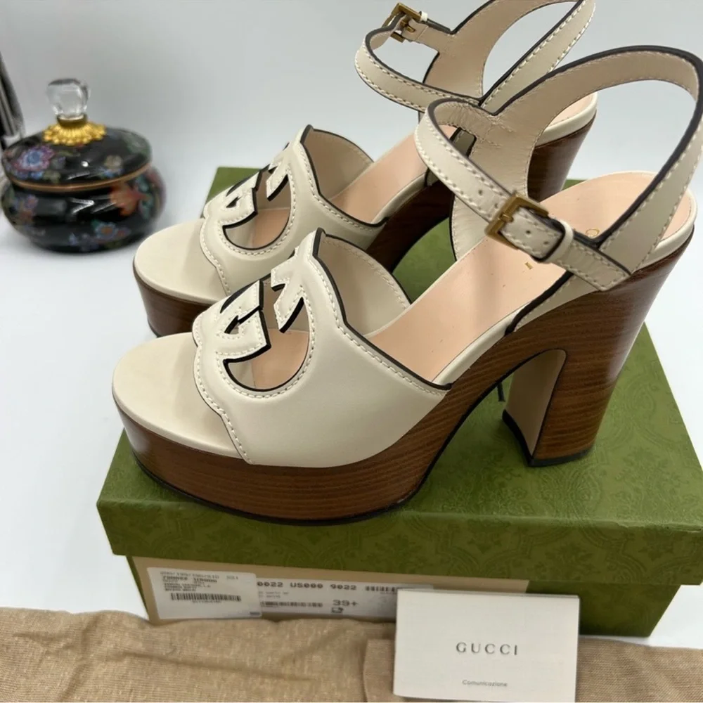 Women’s Gucci interlocking G leather platform sandals size 39.5 made in Italy - Picture 7 of 13